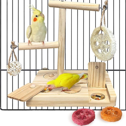 Bird Foraging Toys Parrot Enrichment Puzzle Toy Bird Playground Exploring Platform with Perch Chewing Toy for Small Birds Parakeet Cockatoo Budgie