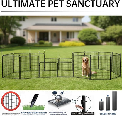 Portable Dog Crates & Playpen, 32'' Metal Pet Pen for Small/Medium Dogs, Easy-Carry Straps, Ideal for Indoor/Outdoor, Camping, RV, Yard (One Door)