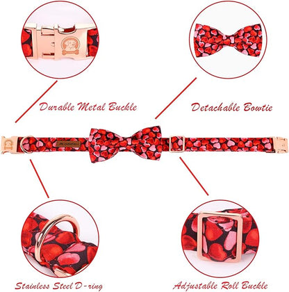 MR. CHUBBYFACE Valentines' Dog Collar with Bowtie Pink Love Pet Collar, Cute Adjustable Puppy Collar for Small Medium Large Dogs