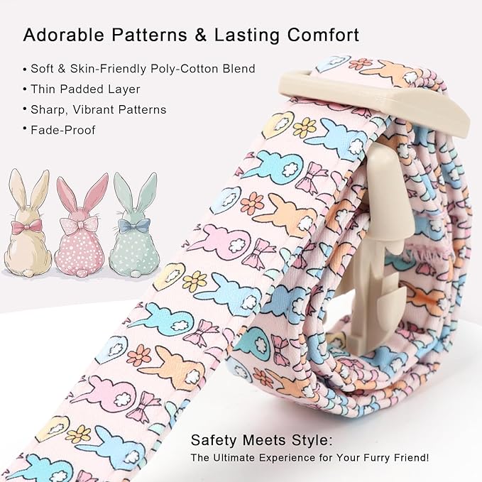 Easter Dog Collar for Medium Dogs - Pastel Bunny Easter Collars for Female Dogs, Cute Spring Girl Dog Collar, Lightweight Adjustable Cartoon Holiday Pet Collars M