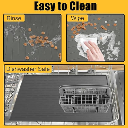 51.2"x25.6"(130cm×65cm) Largest Dog Food Mat, XXXXL Silicone Dog and Cat Mat for Food and Water Bowls, Thinken Waterproof Non-Slip XXXL Pet Feeding Mat for Floors, Dark Blue