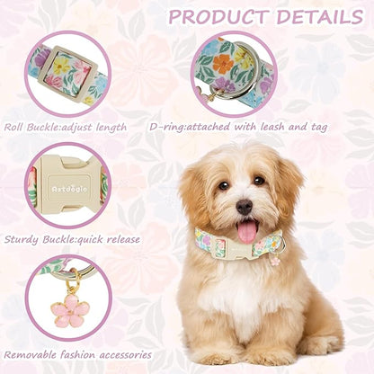Cotton Dog Collar with Colorful Flowers for Spring Summer, Adjustable Puppy Dog Collars for Small Medium Large Dogs, Cute Girl Boy Dog Collar Ideal for Gifts,Pet Accessory,XS