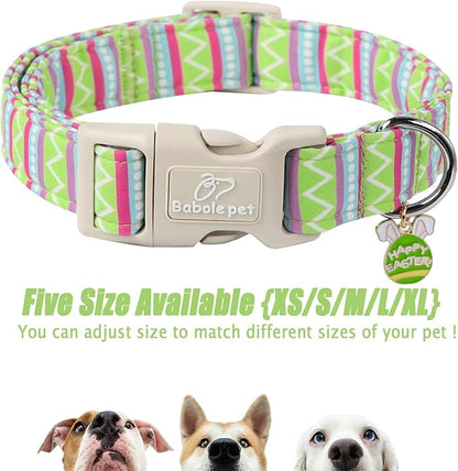 Easter Dog Collar for Large Dogs - Brightly Colored Stripe Easter Collars for Boy Girl Dogs, Adjustable Spring Holiday Pet Collars with Quick Release Buckle L