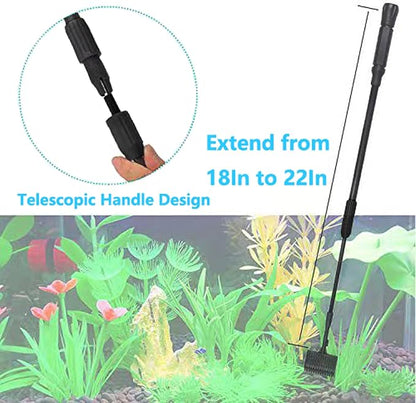 Carefree Fish 7IN1 Aquarium Cleaning Tools Long Handle Adjustable Length 18~24Inch Fish Tank Cleaner Kit Algae Scraper Scrubber Brushes Set Plant Scissor Long Tweezer