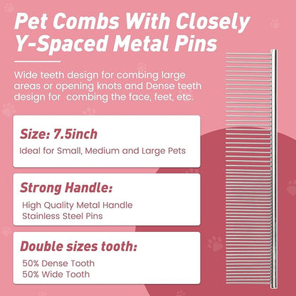 Pet Shower & Bath Supplies，Dog Shampoo Brush Set with Towel, Washing Gloves,Comb for Dogs and Cats (PINK)