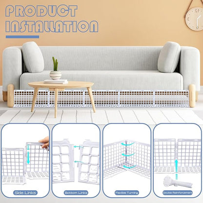 12 Pcs Under Couch Blocker for Bed Adjustable Furniture Plastic Under Bed Blocker with 30 Ties White Couch Barriers for Dogs Pets Cats (Style3)