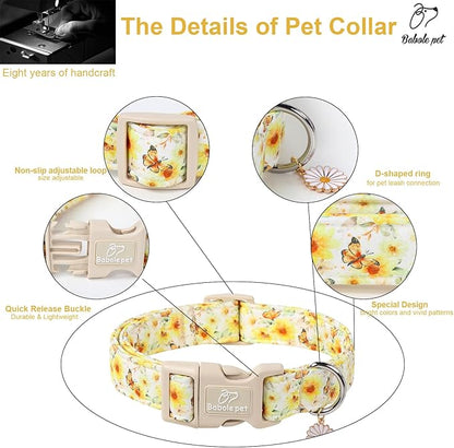 Sunflower Dog Collar, Adjustable Cute Dog Collars for Large Dogs, Lightweight Summer Fall Pet Collar with Quick-Release Buckle for Boy&Girl Dogs L