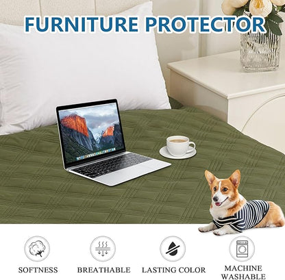 hyha Waterproof Dog Blanket, Reversible Pet Bed Blanket, Soft Sofa Couch Cover for Dogs Washable, Waterproof Pet Couch Covers for Sofa Puppy Cats Furniture Protector(82"x102", Green/Navy Blue)