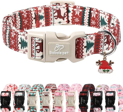 Christmas Dog Collar for Small Dogs - Cute Fair Isle Style Christmas Collars for Dogs, Soft Adjustable Winter Holiday Dog Collars with Quick Release Buckle S