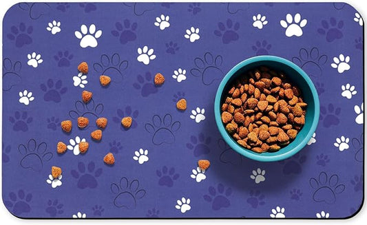 Dog Food Mat, Absorbent Water Bowl Mats Cat Pet Feeding Placemats Dark Blue 16 * 24 inch