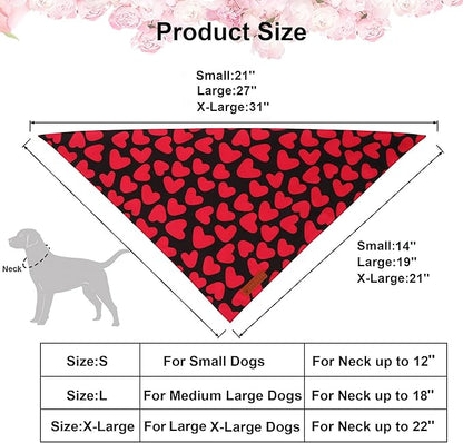 ADOGGYGO Valentine Dog Bandana 2 Pack, Reversible Red Pink Heart Pet Scarf Bib, Adjustable Fit Valentine Bandanas for Medium Large Dogs (Large)