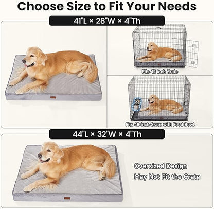 OhGeni Orthopedic Waterproof Dog Bed for Large Dogs, Machine-Washable Removable Cover in Easy-Clean Fabric, High Density Foam & Easy-Carry Handle, Wider and Larger, 44 inch (Gray)