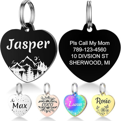 YEHANTI Dog Tags Personalized for Pets with Name Pattern Art Design - Engraved with Laser - Stainless Steel Cats Dogs ID Tags - Stylish Dog Collar Accessories (Heart)