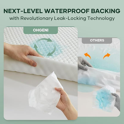 OhGeni 100% Waterproof Mattress Protector,Twin XL Size Mattress Soft Pad,Pet Hair & Bedwetting Resistant,Cooling Fitted Sheets,Washable Bed Cover,Non-Slip Deep Pocket,Noiseless for College Dorm Rooms