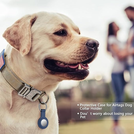 DAGANXI Tactical Dog Collar, Adjustable Military Training Nylon Dog Collar with Control Handle and Heavy Metal Buckle for Medium and Large Dogs, with Patches and Airtags Case (S, Brown-Set)