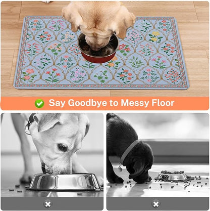 Absorbent Pet Dog Bowl Mat for Food and Water, Pet Cat Food Feeding Mat with Non Slip Rubber Backing, Dog Food Mats for Floors Waterproof, 24"x32"