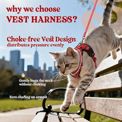 rabbitgoo Cat Harness and Leash for Walking, Escape Proof Soft Adjustable Vest Harnesses for Cats, Easy Control Breathable Reflective Strips Jacket, Red, M