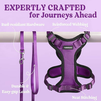 rabbitgoo Cat Harness and Leash for Walking, Escape Proof Soft Adjustable Vest Harnesses for Cats, Easy Control Breathable Reflective Strips Jacket, Purple, M