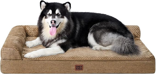 EHEYCIGA XXL Dog Bed Memory Foam, Orthopedic Giant Dog Bed Jumbo with Washable Removable Cover, Waterproof Pet Sofa Couch with Nonskid Bottom, 48x35x7.5, Camel