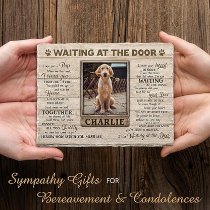 Personalized Dog Memorial Stone Plaque - Waiting at The Door, Sympathy Gift for Pet Lovers, Changing Colorful Background to Paint Loving Memory, Ideal Cat Mom Gifts