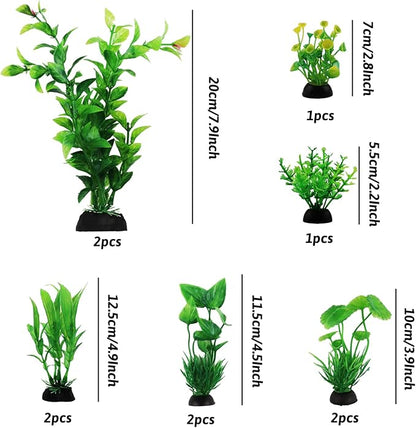 PietyPet Fish Tank Accessories Green Plants, 10pcs Green Fish Tank Decorations, Aquarium Decor Plastic Plants