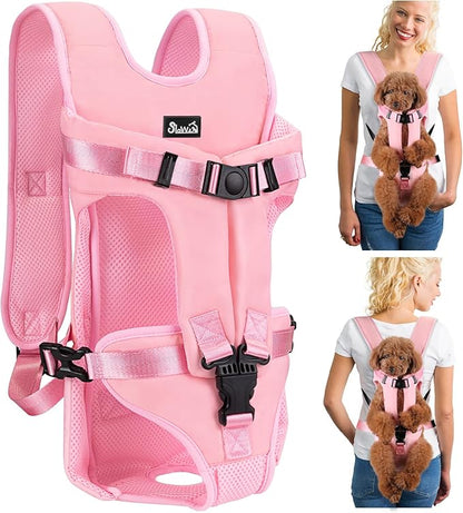 Lukovee Dog Backpack Carrier, Legs Out Easy-fit Dog Front Carrier for Small Medium Dogs, Adjustable Hands Free Dog Chest Carrier for Hiking Cycling (Pink,X-Large)
