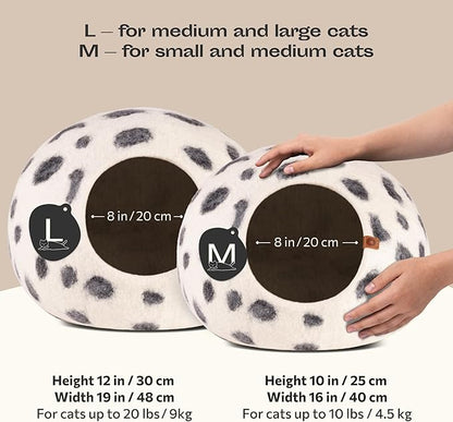 MEOWFIA Cat Cave – Premium Felt Cat Bed for Indoor Cats, Handmade Merino Wool (Snow Leopard, Large)