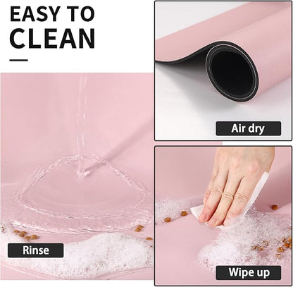 Dog Food Mat - Absorbent Cat Mat for Food and Water, No Stains Pet Feeding Bowl Mat, Easy to Clean Pet Placemats, Quick Dry Dog Water Dispenser Mat for Messy Drinkers | Paw Pink 12"x 19"