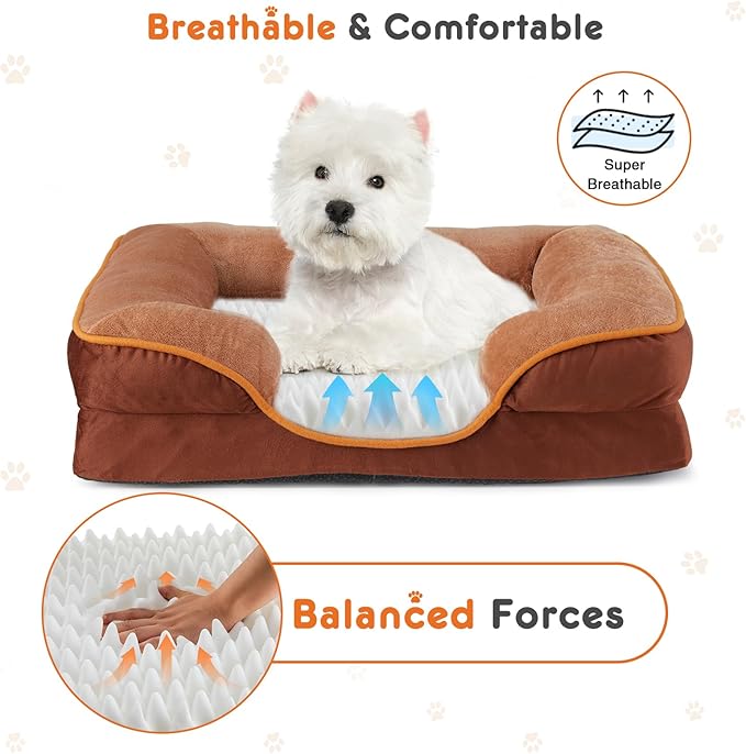Sweetcrispy Orthopedic Dog Bed, XL Large Memory Foam Puppy Cat Bed with Washable Waterproof Removable Cover & Non-Slip Bottom for Pet Calming Sleeping (42"x32", Brown)