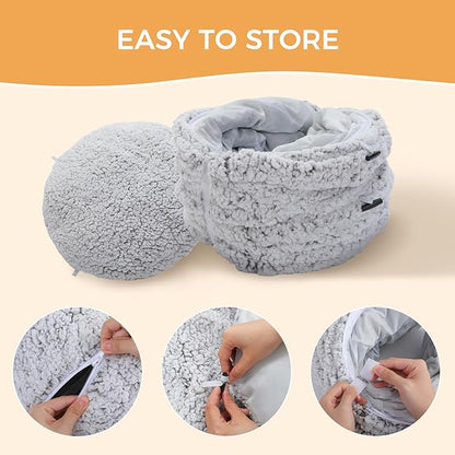 PEQULTI Cat Tunnel with Bed for Indoor Cats, Cat Play Donut Tunnel with Washable Soft Plush Mat, Round Cat Tunnel Toys Cute Cat Tube for Kittens, Puppies, Rabbits and Ferrets, Grey