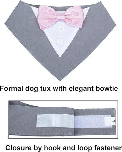 ADOGGYGO Formal Dog Tuxedo Wedding Pet Bandana Collar with Bowtie, Adjustable Birthday Wedding Formal Tux Costumes for X-Small Pets (XS, Grey)