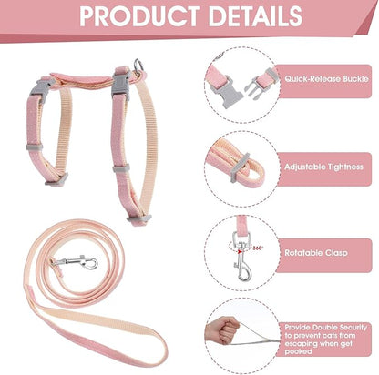 TIESOME Cat Harness and Leash Set, Adjustable Gradient Kitten Harness Escape Proof Harness with Leash for Kitty Outdoor Walking (Rabbit)