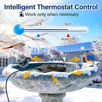 100W Bird Bath Heater, Birdbath Heaters for Outdoor Bird Bath Water Heater in Winter Submersible Thermostat Control, Heated Bird Bath Deicer for Outside Bird Chicken Poultry Livestock (Black)