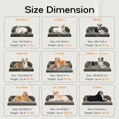 Extra Large Dog Bed-Orthopedic Waterproof XL Dog Bed for XLarge Extra Big Dogs - Foam Couch Sofa Washable with Removable Cover-Dark Green