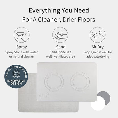 Home Dog Cat Bowl Stone Mat–Natural Diatomite Stone Pet Bowls Mat, Pet Feeding Mat, Modern and Stylish Pet Feeding Station–Non-Slip, Quick Drying Mat,Dog Food Water Bowls Mat Grey White
