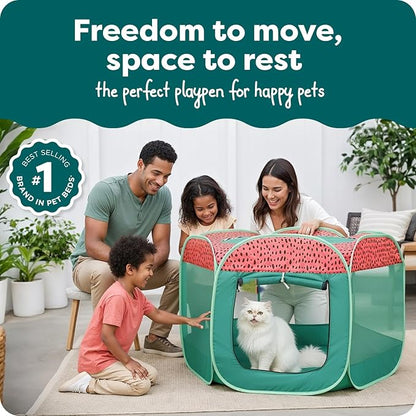 FurHaven Portable Pet Playpen for Dogs & Cats, Foldable Kitten Playpen with Mesh Sides, Pop Up Travel Dog Pen, Large, Green & Pink
