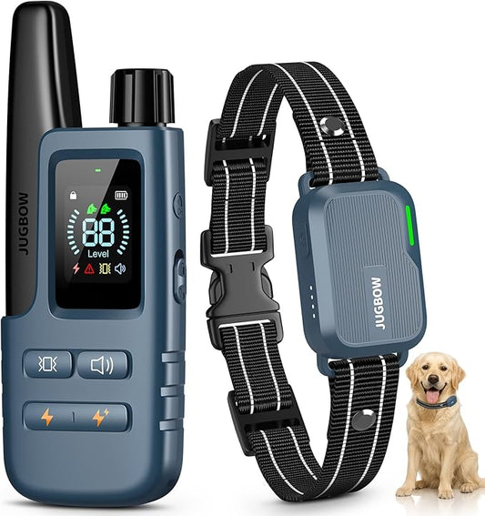 Jugbow Dog Shock Collar - 4500FT Dog Training Collar with Remote, IPX8 Waterproof Electric Dog Collar with 4 Training Modes, Security Lock, Rechargeable eCollar for 10-120lbs Dogs(Navy Blue)