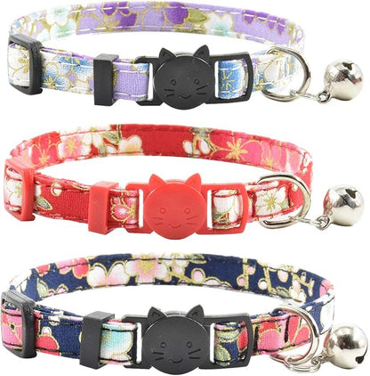 Breakaway Cat Collars with Bell, Set of 3, Durable & Safe Cute Kitten Collars Safety Adjustable Kitty Collar for Cat Puppy 7.5-11in (Purple,Red,Blue1)