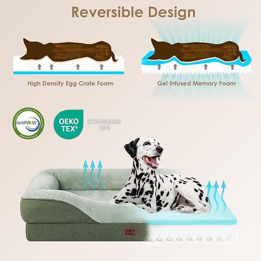 EHEYCIGA Orthopedic XXL Dog Bed for Large Sized Dog, 52x41x8 Inch Extra Large Memory Foam Dog Couch Bed with Sides, Waterproof Liner & Washable Removable Cover, Bolster Pet Sofa, Green