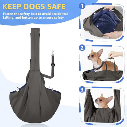 SlowTon Dog Carrier Sling - Thick Padded Shoulder Strap Adjustable Dog Carriers for Small Dogs, Puppy Carrier Purse for Pet Cat with Front Zipper Pocket Safety Belt Machine Washable (Gray, XS)