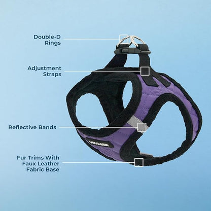 Best Pet Supplies - All Weather Plush, Reflective, No Pull Harness for Small, Medium Dogs, Cats - Secure with Hook & Loop Fastener, Buckle, Double D-Rings - Purple Faux Leather, M