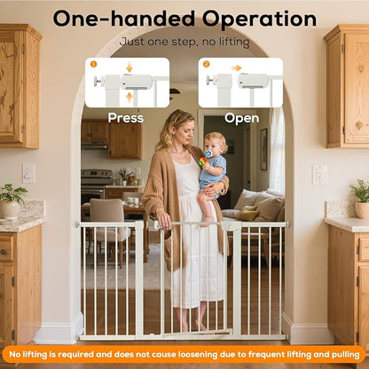 29.5-40.6" Magnetic Baby Gate for Stairs, Baby Safety Essentials, Auto Close Gate for Doorways, Easy Install Pressure Mounted Dog Gate Indoor, Pet Gates for Dogs, White