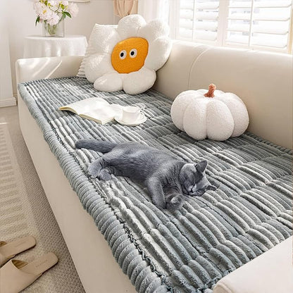 FUNNY FUZZY Pet Couch Covers for Sofa, Washable Dog Couch Cover Protector for Dogs, Flannel Couch Covers for Dogs Pet Friendly Pets Mat Bed Sofa Cover (Blue-Grey, 27.6"×82.7")