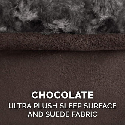 Furhaven Replacement Dog Bed Cover Ultra Plush Faux Fur & Suede Contour Luxe Lounger, Machine Washable - Chocolate, Large