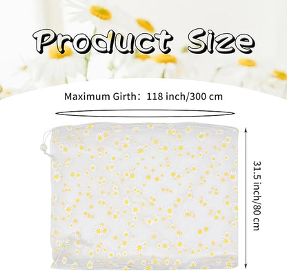 Daoeny Bird Cage Seed Catcher, Large Bird Cage Cover, Adjustable Soft Airy Nylon Mesh Net, Birdcage Cover Skirt Seed Guard for Parrot Parakeet Macaw African Round Square Cages (White, Daisy Design)