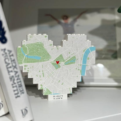 NAZENTI Personalised Map Print Heart Building Block, Engaged, Wedding Present, Anniversary, Romantic, Valentine Keepsake gifts for Couple Family Besties, New Home Jigsaw, Romantic Home Decor for Him