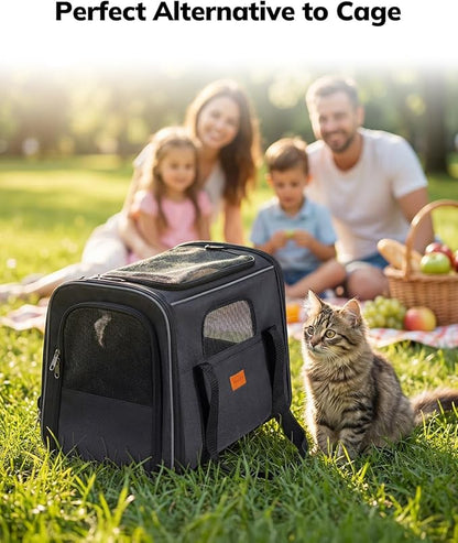 Morpilot Cat Carrier - Cat Carrier Soft for Small or Medium Cats up to 16lbs, with Sided Cushion, Secure Buckle and Foldable Bowl, Dog Carriers for Small Dogs (Dark Gray)