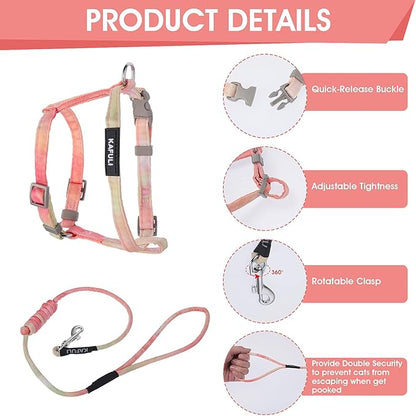 TIESOME Cat Harness and Leash Set, Adjustable Gradient Kitten Harness Escape Proof Harness with Leash for Kitty Outdoor Walking (Orange)