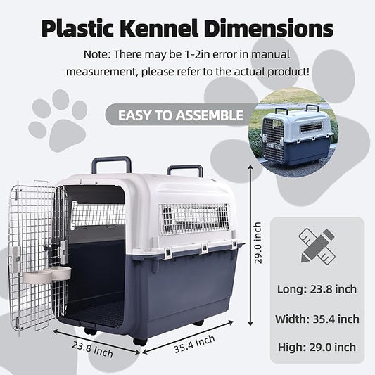 Elevon Plastic Kennels, Plastic Dog Crate, Airline Approved Pet Carrier for Dogs and Cats Longer Traveling, XLarge