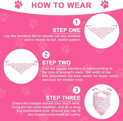 Dog Birthday Party Decorations, Adjustable Dog Bandana Set with Hat, Numbers, Banner for Pet Party Supplies Festive Accessories Large Medium Small Pet Puppy Dogs, Pink